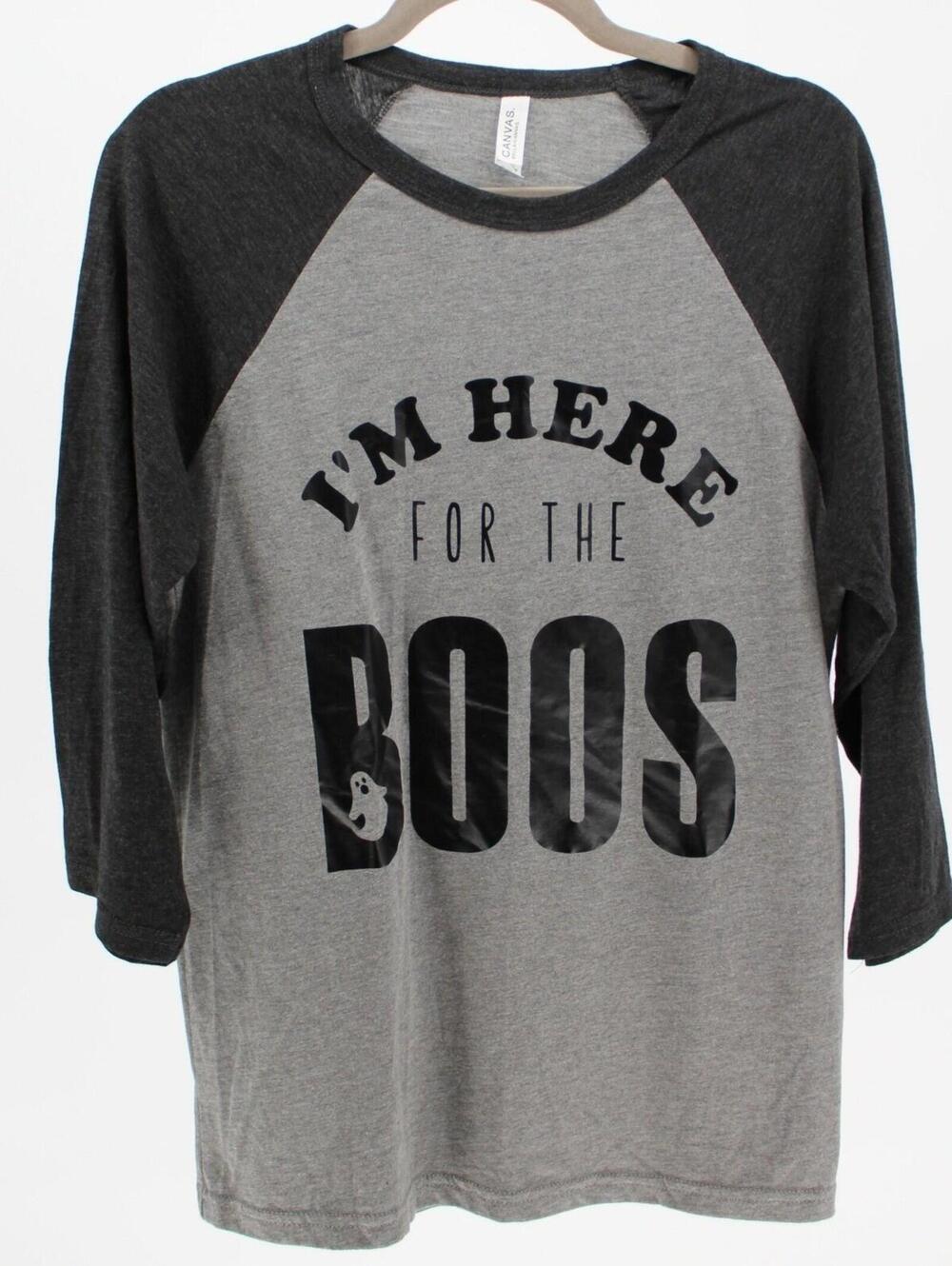 Bella+Canvas Medium "I'm Here For The Boos" Halloween Raglan Ringer Graphic Tee